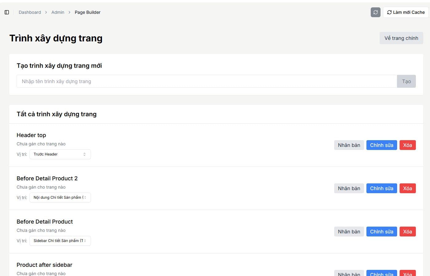 Sanitized Hai Linh CMS page builder with reusable storefront placements