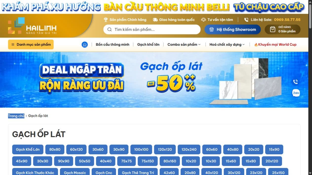 Hai Linh tile category page with size-based catalog navigation