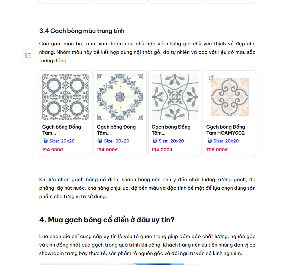 Hai Linh editorial article with embedded patterned tile product cards
